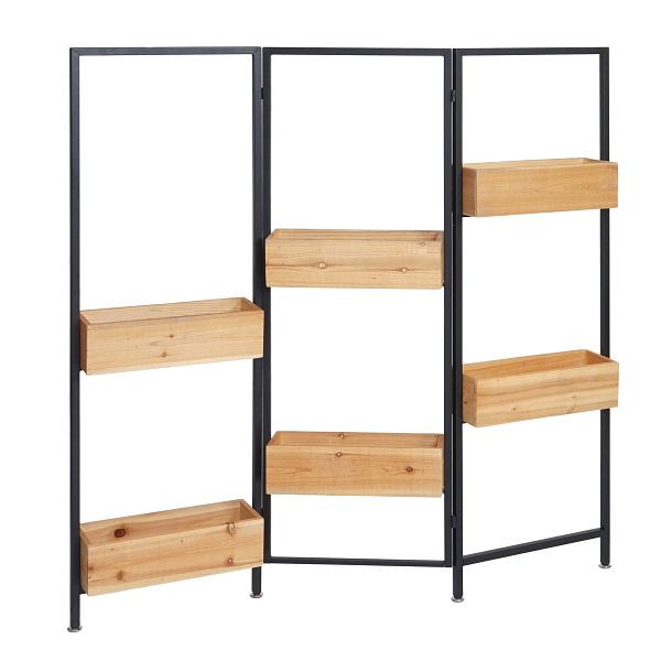 Diviseur de pièce Mendler avec jardinière HWC-L32, paravent de jardinière, bois-acier 116x118cm, cadre noir, couleur naturelle, 98477