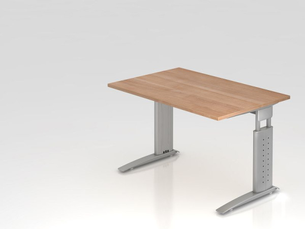 Bureau Hammerbacher pied C 120x80cm noyer/argent, hauteur de travail 68-86 cm réglable, VUS12/N/S