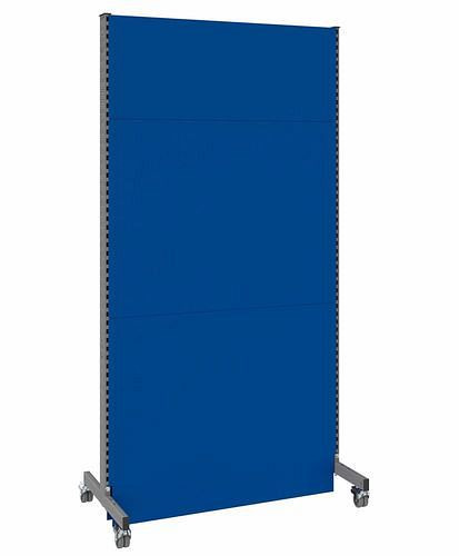Cloison acoustique mobile DENIOS, champ de base, L 1250, H 2500 mm, tôle perforée acoustique d'un côté, gris/bleu, 293104