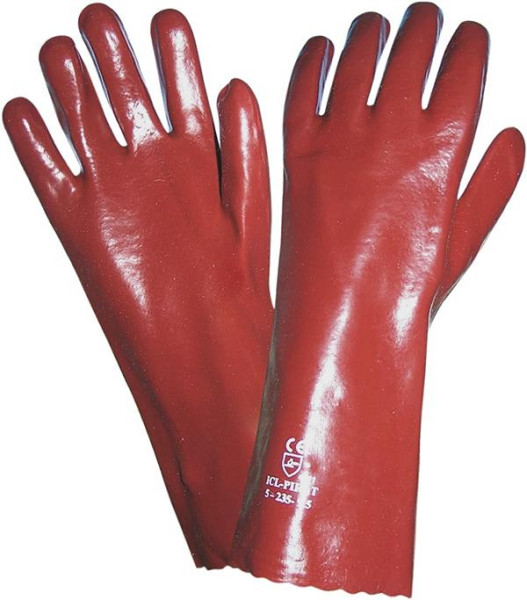 Hase Safety ROTTERDAM, Gants de protection en PVC rouge-marron, doublure en tricot BW 35cm, taille : 9, UE : 6 paires, 5096351-9