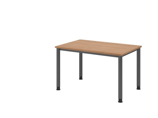 Bureau Hammerbacher HS12, 120 x 80 cm, plateau : noyer, épaisseur 25 mm, structure 4 pieds en graphite, hauteur de travail 68,5-81 cm, VHS12/N/G
