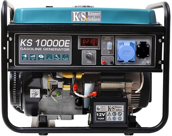 Könner & Söhnen Groupe électrogène essence E-start 8 000 W, 1 x 16 A (230 V)/1 x 32 A (230 V), 12 V, régulateur de tension, protection contre le faible niveau d'huile, protection contre les surtensions, affichage, KS 10000E