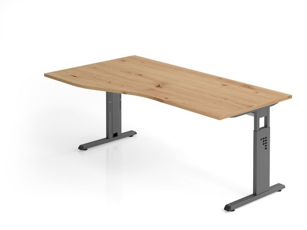 Bureau Hammerbacher OS18, 180 x 100/80 cm, plateau : chêne noueux, épaisseur 25 mm, pied en C en graphite, hauteur de travail 65-85 cm, VOS18/R/G