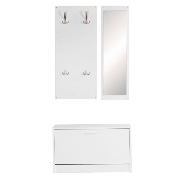Wohnling JANA armoire murale avec miroir et meuble à chaussures en aggloméré blanc, WL5.166