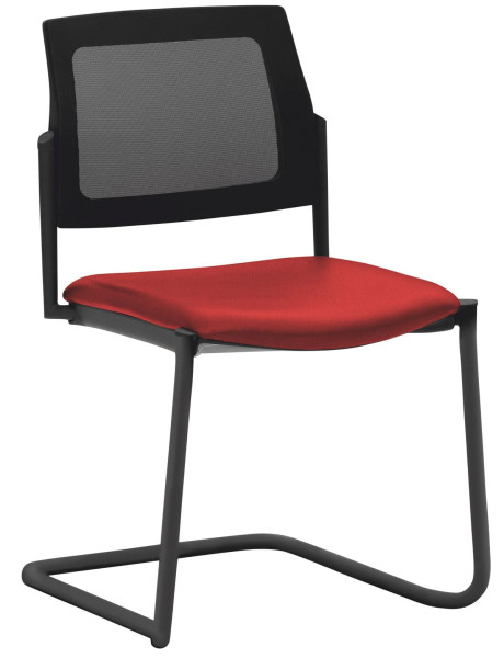Mayer Sitzmöbel chaise empilable, structure luge noire, dossier en résille, rouge cerise, 2519_F3_30611