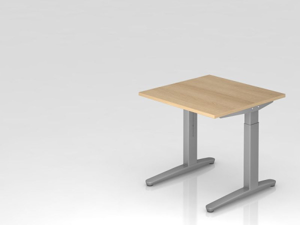 Bureau Hammerbacher pied C 80x80cm chêne/argent, coulisses en aluminium argent (similaire à RAL 9006), VXB08/E/SS