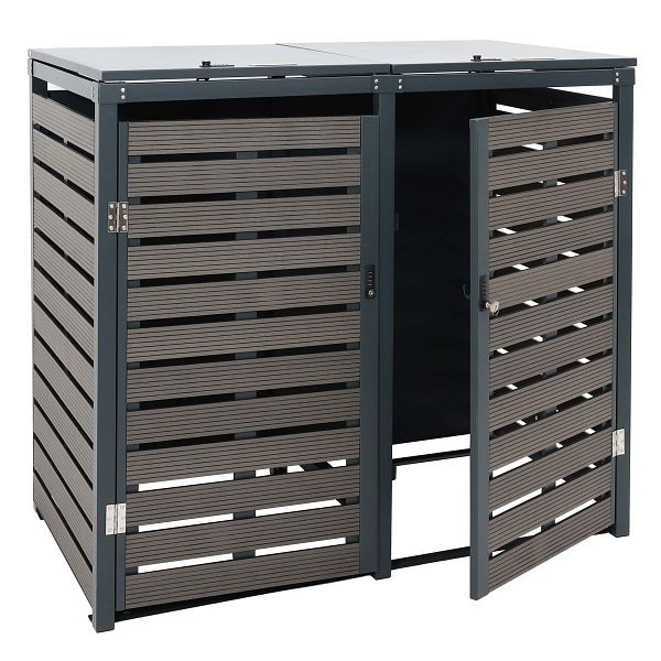 Mendler HWC-K14 2er couvercle de poubelle, couvercle de poubelle pour poubelle, 112x63x78cm métal WPC 78kg, anthracite, 87649+87648