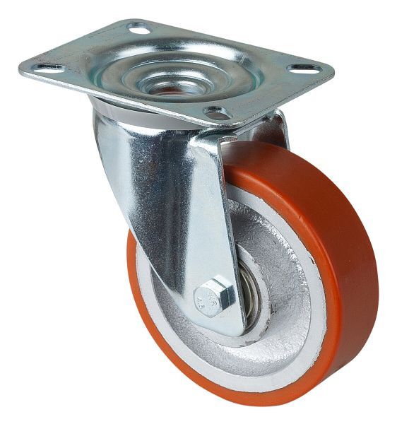 Rouleau de transport BS rollers, largeur de roue 30 mm, Ø roue 100 mm, capacité de charge 125 kg, polyuréthane coulé 95 Shore A, corps de roue en fonte, roulements à billes, L400.C10.100