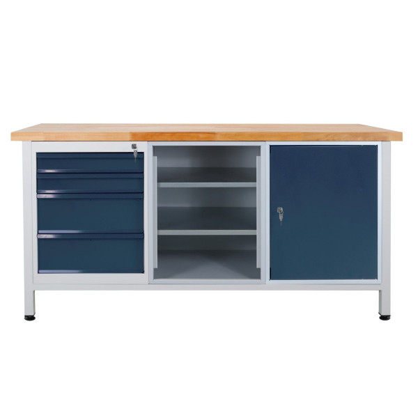 Etabli ADB 1 section étagère, 4 tiroirs, 1 porte, 1700x600x840 mm, couleur table de travail : gris clair, RAL 7035, couleur porte/tiroir : gris anthracite (RAL 7016), 43736