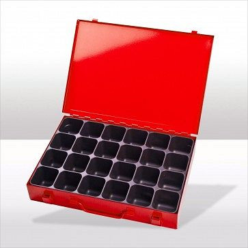 Coffret à outils ADB avec 24 compartiments, dimensions extérieures de la mallette LxlxH : 33,5x24x5 cm, couleur : rouge, RAL 3020, 88623