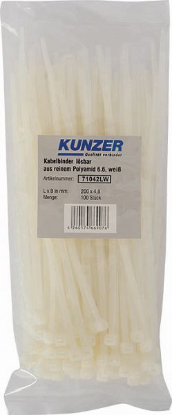 Kunzer serre-câbles 200 x 4,8 blanc (100 pièces) détachables, 71042LW