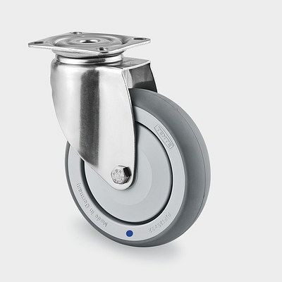 Roulette pivotante TENTE-ROLLEN, roue Ø 125 mm, capacité de charge 100 kg, hauteur totale 160 mm, A 87 Shore, montage sur platine, 7470PJC125P50