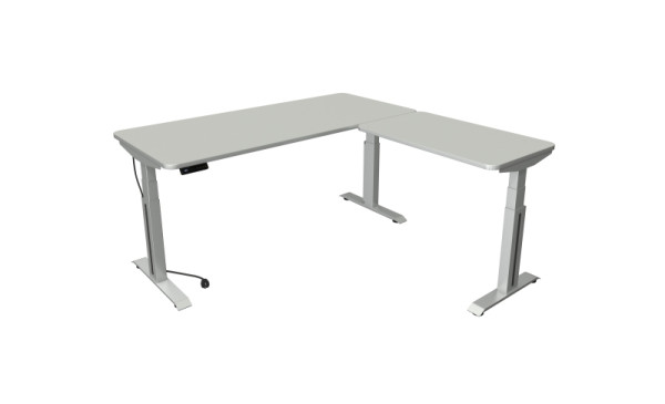 Kerkmann table assis/debout Move Professional, L 1800xP 800mm, base argentée avec élément complémentaire 1000x600mm, réglable électriquement 640-1290mm, gris clair, 10013111
