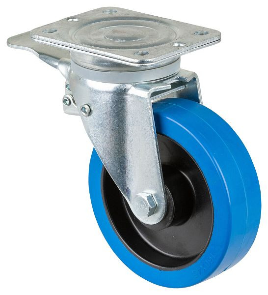 BS Rolls Roulette robuste avec frein, largeur 42 mm, Ø160 mm, jusqu'à 300 kg, bandages élastiques bleus, corps de roue en plastique, roulement à rouleaux, N120.B61.160