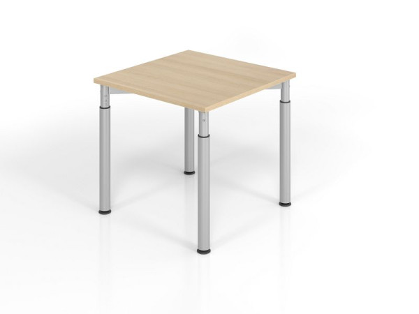 Bureau Hammerbacher YS08, 80 x 80 cm, plateau : chêne, épaisseur 25 mm, chant épais en ABS, forme rectangulaire, argent, VYS08/E/S