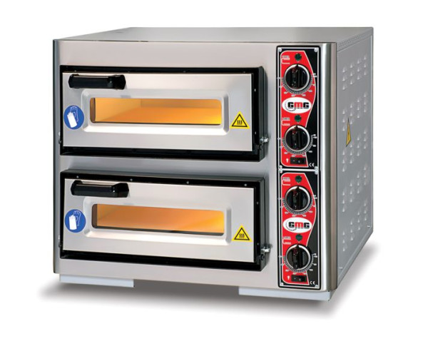 Four à pizza GMG Classic PF4040 DE4 électrique - 1+1 Ø39cm, 7 kW, 400V - inox 2 chambres de cuisson, PF 4040M DE4