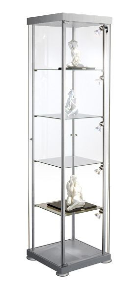 Kerkmann vitrine carrée expoline, L 425 x P 425 x H 1800 mm, transparent/aluminium argent, 40376082