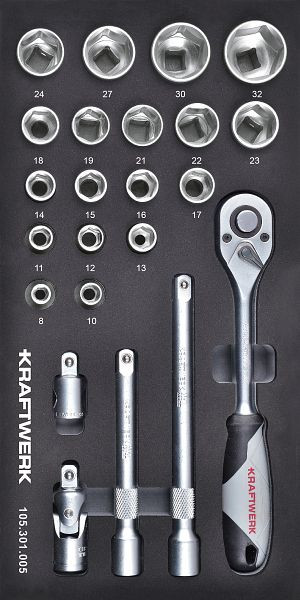 Kraftwerk BASIC Line EVA insert de douille 1/2", 2x4 cm, 23 pièces, 105.301.005