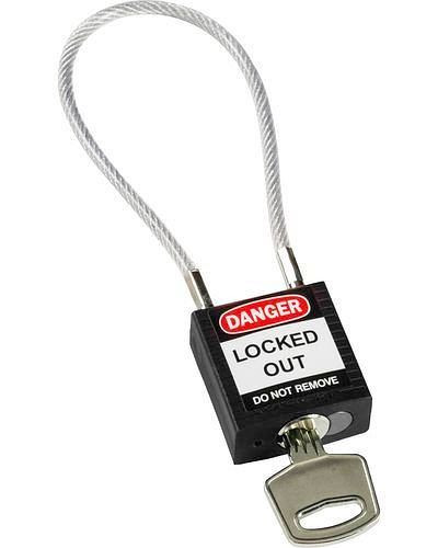 Serrure de sécurité compacte Brady, clé à division différente, avec support de câble 200 mm, noir, 244335