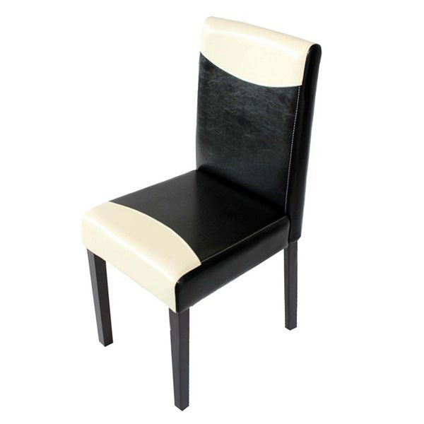 Chaise de salle à manger Mendler Littau, chaise de cuisine, similicuir, noir/blanc, pieds foncés, 74383