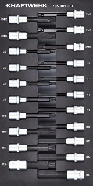 Kraftwerk BASIC LINE EVA 1/2'' tournevis clé à douille insert six pans multi-dents Ribe 21 pièces 20x40, 105.301.004