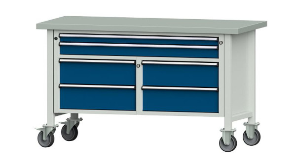 Établis ANKE établi à caissons, modèle 255 V, 1500 x 700 x 890 mm, RAL 7035/5010, ZBP 40 mm, mobile, 304.173