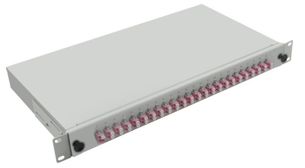 Boîte de dérivation fibre optique Helos 19&quot; avec 24x coupleurs LC duplex OM4, gris, 249844