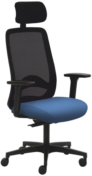 Chaise pivotante Mayer Sitzmöbel , piètement en plastique, accoudoirs 3D, appui-tête rembourré, dossier en résille, bleu, 2228_AV3D_KS_SYM+_30612