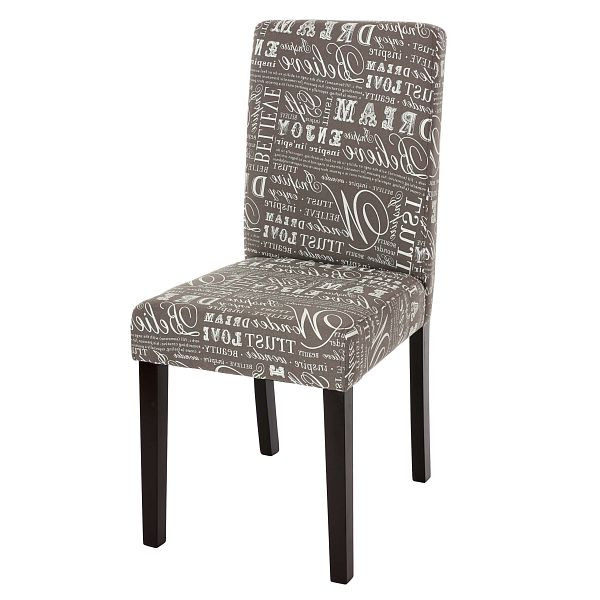 Chaise de salle à manger Mendler Littau, chaise de cuisine, tissu/textile, lettrage gris, pieds foncés, 74402