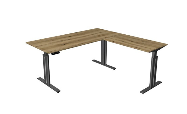Table assise/debout Kerkmann L 1800 x P 800 mm, avec élément complémentaire 1000 x 600 mm, réglable en hauteur électriquement de 720-1200 mm, avec fonction mémoire, chêne, 10324855