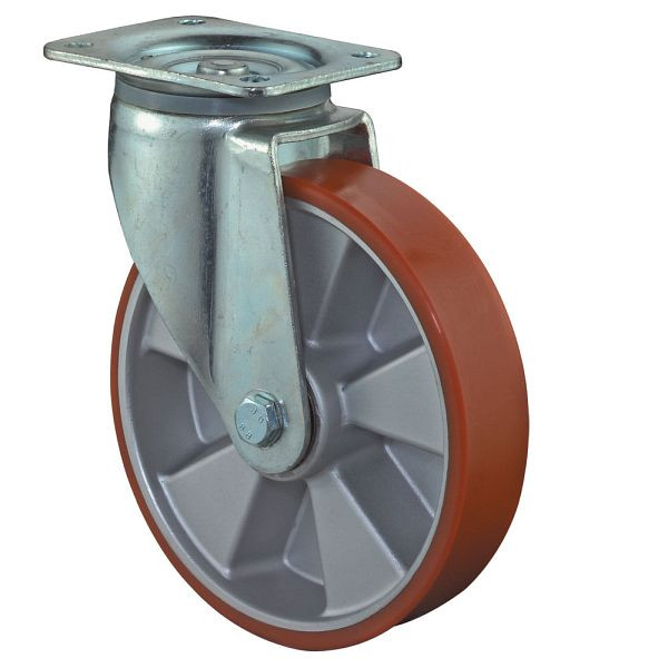 Roues BS Roulette robuste, largeur de roue 50 mm, Ø roue 125 mm, capacité de charge 450 kg, polyuréthane coulé 95 Shore A, corps de roue aluminium, roulements à billes, L600.B90.125