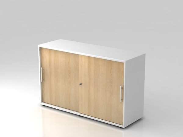 Armoire à portes coulissantes Hammerbacher 2OH 120cm poignée de garde-corps blanc/chêne, 120x40x74,8 cm (LxPxH), V1752S/W/E/RE