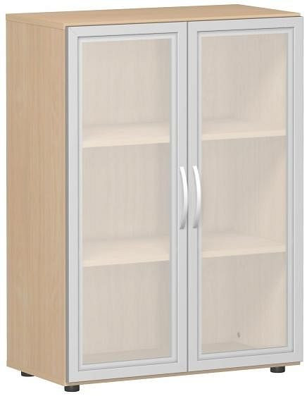Armoire à double porte geramöbel avec portes en verre satiné dans un cadre en bois, avec pieds, y compris amortisseur de porte, 800x400x1104, hêtre, S-383802-GTB