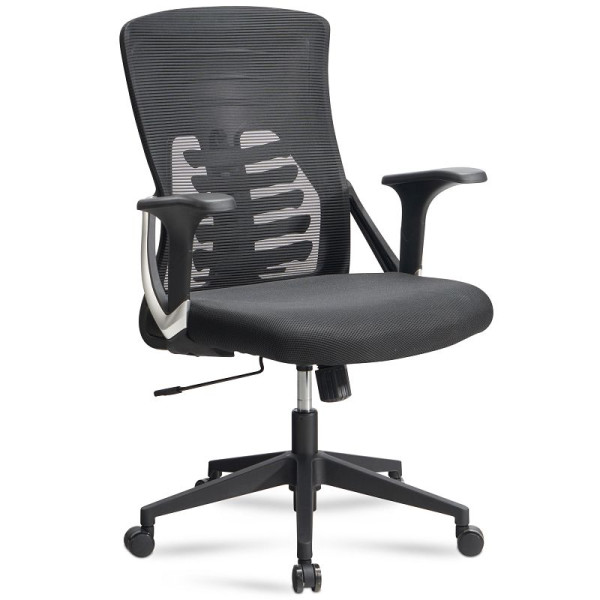 Chaise de bureau Amstyle housse en maille noire, jusqu'à 120 kg, réglable en hauteur avec support lombaire, ergonomique avec accoudoirs et fonction bascule, SPM1.445