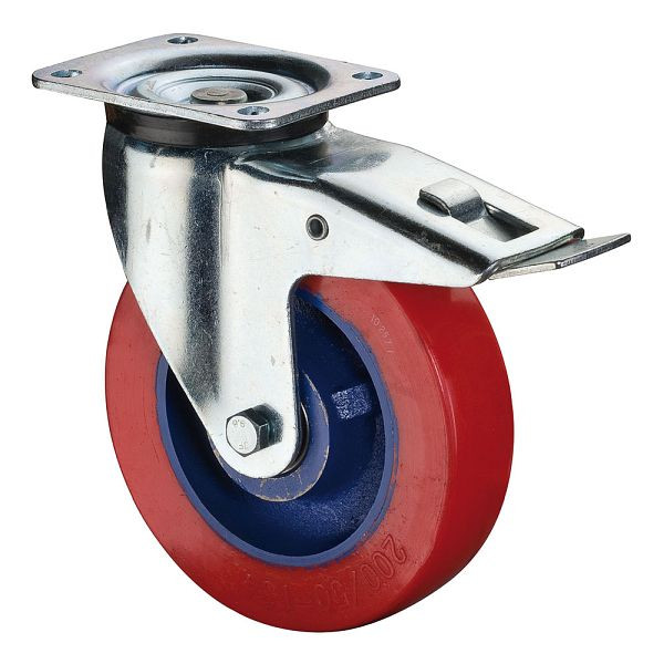 Roulettes BS Roulette robuste avec frein, largeur 50 mm, Ø250 mm, jusqu'à 800 kg, polyuréthane coulé 78 Shore A, corps de roue coulé, roulement à billes, L620.C11.250