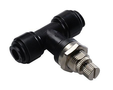 temporisateur L-DVTS-B6-KU-H2O, vanne d'étranglement en T, installation du panneau de commande, connexion enfichable pour tuyau Ø 6 mm, UE : 5 pièces, 03080348