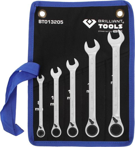 Brilliant Tools BT013205 Jeu de 5 clés mixtes à cliquet réversible 8-19 mm
