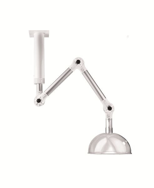 Bras GEOVENT PERMA 1420 mm, 3 articulations, blanc, ø76, fixation murale avec embase 180mm et hotte aspirante ø380, polycarbonate, 10-408HL+10-415+10-416