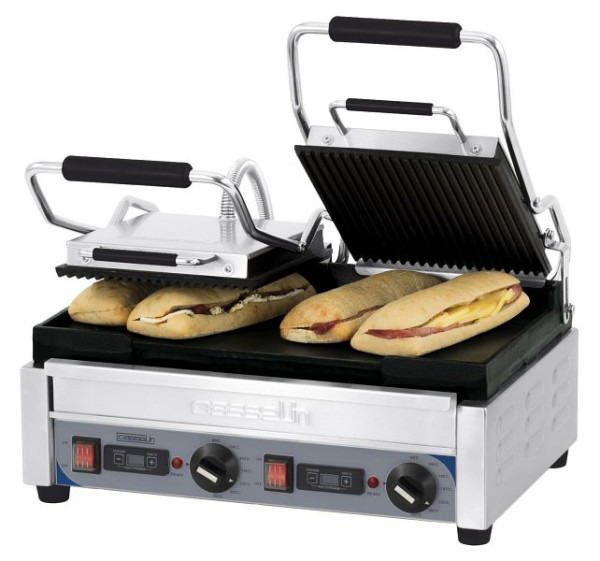 Casselin Panini Grill 2-Way - Premium - Rainuré / Lisse avec minuterie, CGP2RLPT