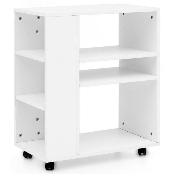 Étagère Wohnling blanche 60 x 75 x 35 cm avec roulettes en bois, WL5.694