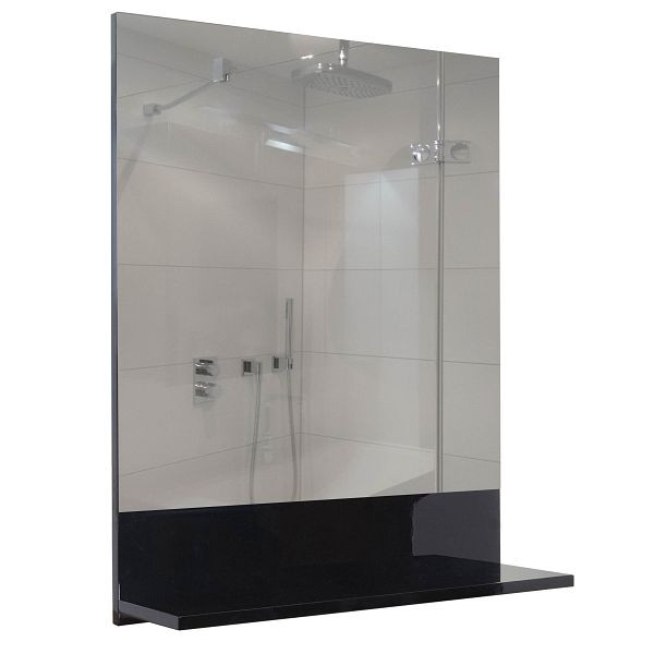 Miroir mural Mendler avec étagère HWC-B19, miroir de salle de bain, brillant 75x60cm, noir, 57620
