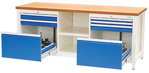 Établi à caisson CNC Bedrunka+Hirth, profondeur 750 mm, R 24-24, nombre de tiroirs : 7 Dimensions en mm (LxPxH) : 2000 x 750 x 959, 03.20.34V96