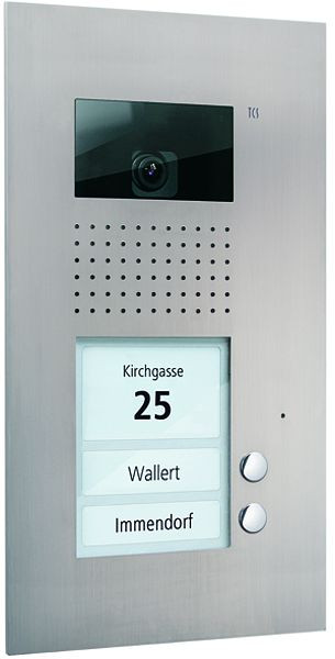 Platine de rue vidéo TCS série AVU avec 2 boutons de sonnerie (alignés à droite), 1 colonne, UP en acier inoxydable, AVU14020-0030