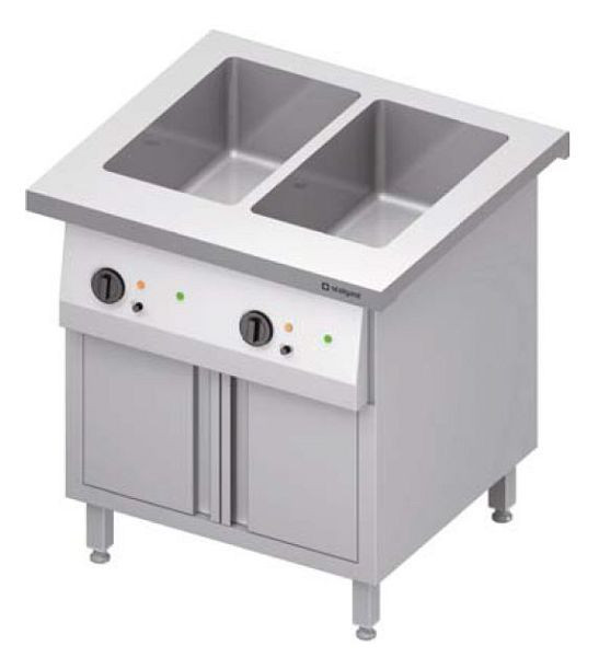 Station bain-marie Stalgast "Free Flow" 2x bacs GN1/1, avec portes battantes, couvercle inox 799x735x880 mm, FF08112
