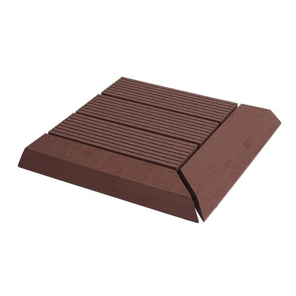 Mendler WPC carrelage de sol d'angle Rhône + finition, terrasse aspect bois, 30x30cm Premium, coin droit, linéaire café, 77614