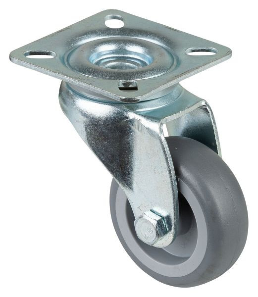 Rouleau d'appareil à rouleaux BS, plateau, largeur de roue 20 mm, roue Ø 50 mm, capacité de charge 50 kg, bande de roulement en caoutchouc gris, roulement lisse, lot de 8, A300.A80.050