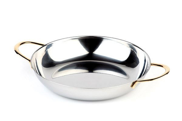 Plat de service/accompagnement APS, Ø 28 cm, hauteur : 4 cm, 2 litres, acier inoxydable poli, poignées en acier inoxydable doré, 61280