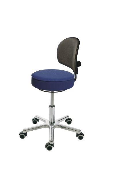 Tabouret de travail Lotz, assise : simili cuir, bleu atoll, rembourré, Ø 360 mm, épaisseur d'assise 90 mm, dossier : simili cuir, roulettes, 4861.1-08RS