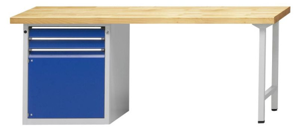 Établi combiné ANKE; 2000x700 mm; RAL 7035/5010; Élément bas gauche 660x615 mm, 2 tiroirs 90 mm; 1 porte 540 mm
