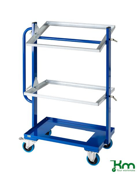 Chariot caisse Kongamek 800 x 415 x 1100 mm, bleu, 2 roulettes fixes 2 roulettes pivotantes avec frein, KM167-3E